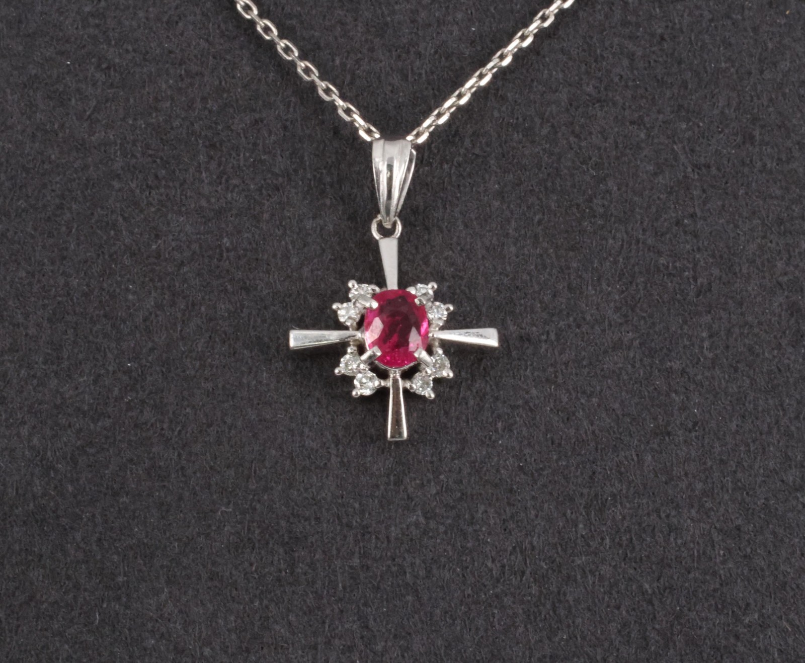 Fine 0.35ct Intense Red Ruby & 0.16ct Diamond Platinum Cross Necklace