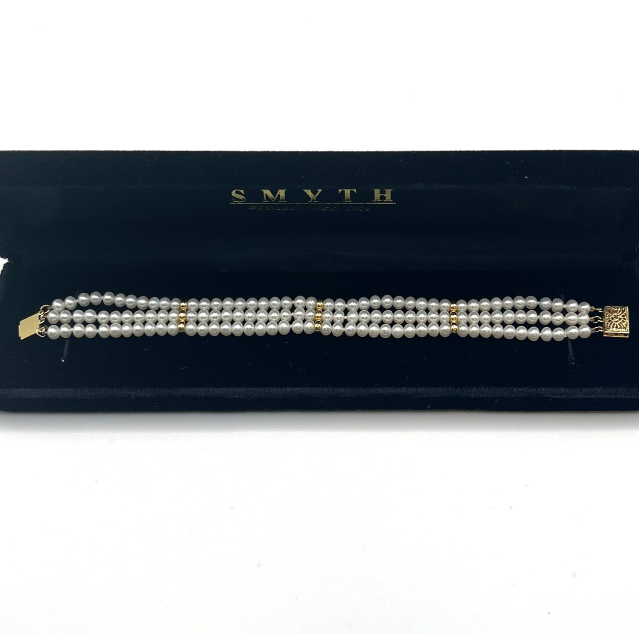 Estate Pearl Bracelet Sz 6.5 Triple Strand 4mm Push Clasp 14K Gold Clasp Spacers