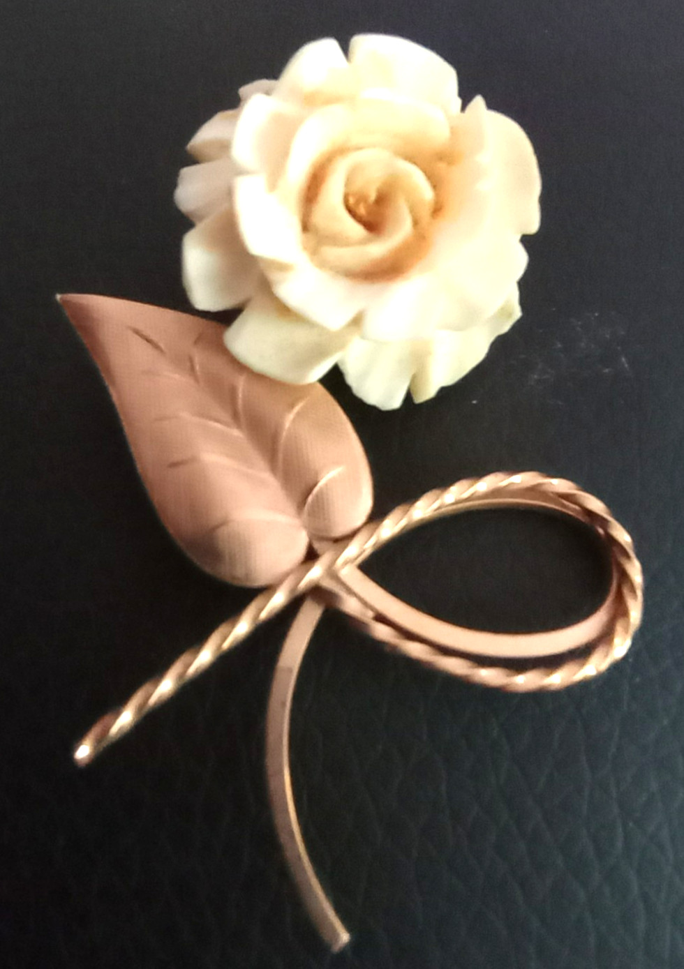 Bojar 12k GF carved rose brooch, signed, 2.5″