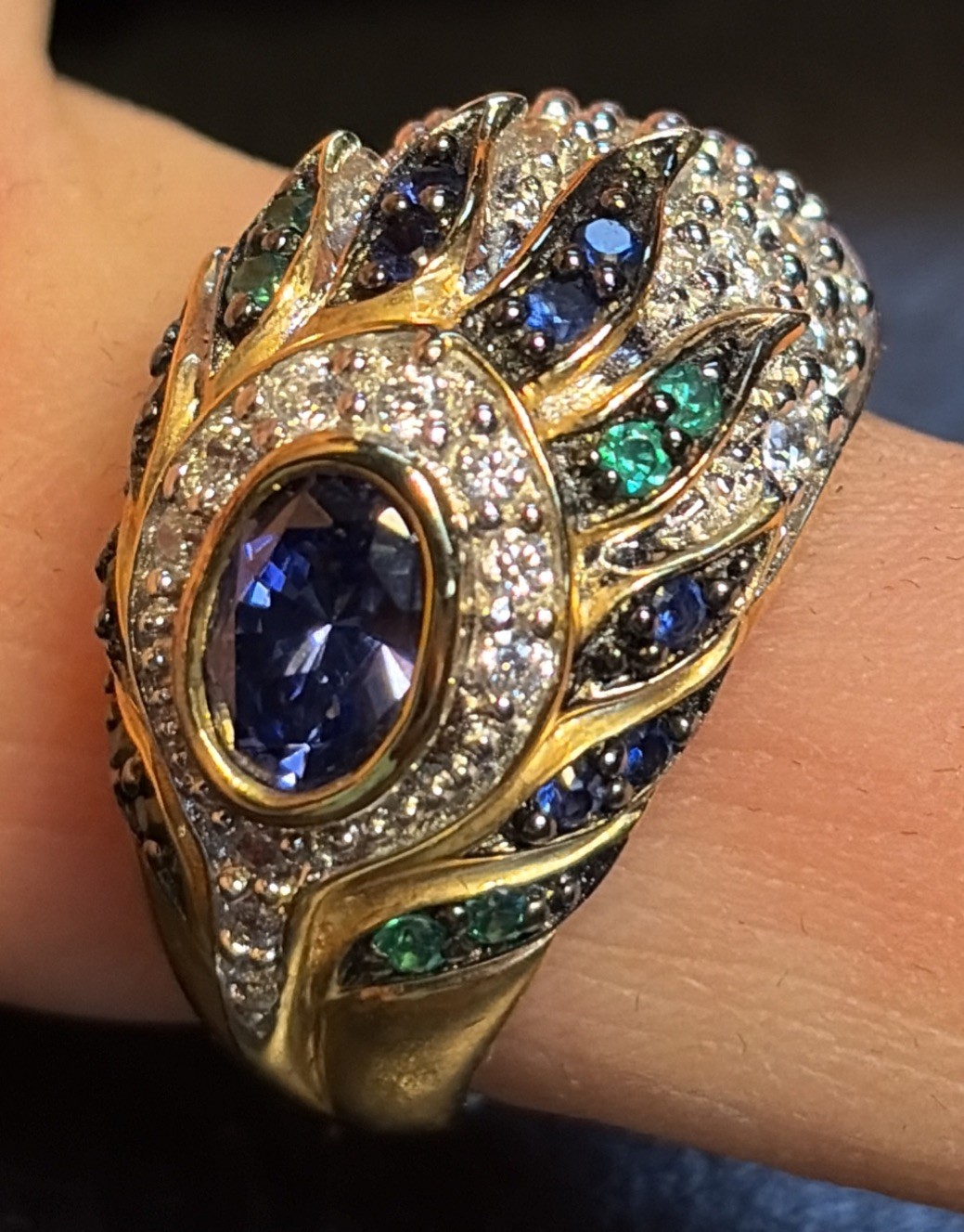 Size 6.75 Victoria Wieck Peacock Feather Pattern Ring Gold 925 Sterling Silver