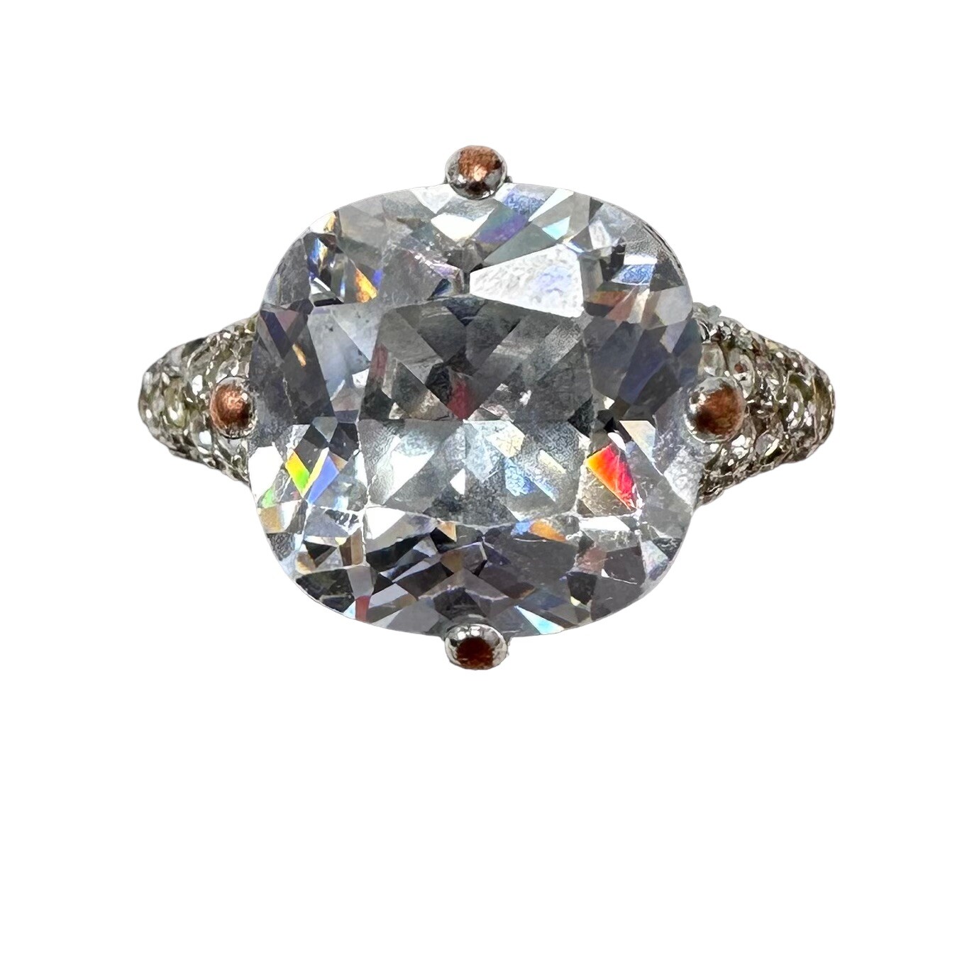 Vintage Silver Tone Cushion Cut Clear Crystal Rhinestone Ring Size 9