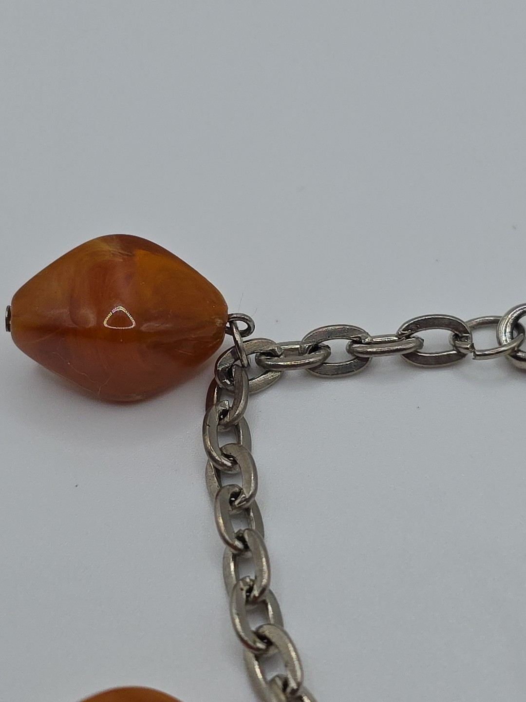 Vintage Marbled Orange Acrylic Charm Bracelet Chunky Retro Dangle Drop Charms