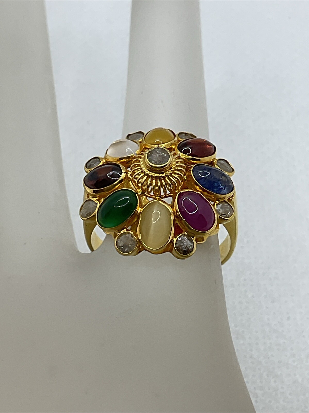 VINTAGE HANDMADE Solid 18K (750) Multicolor Gemstones & Rose Cut Diamonds Ring