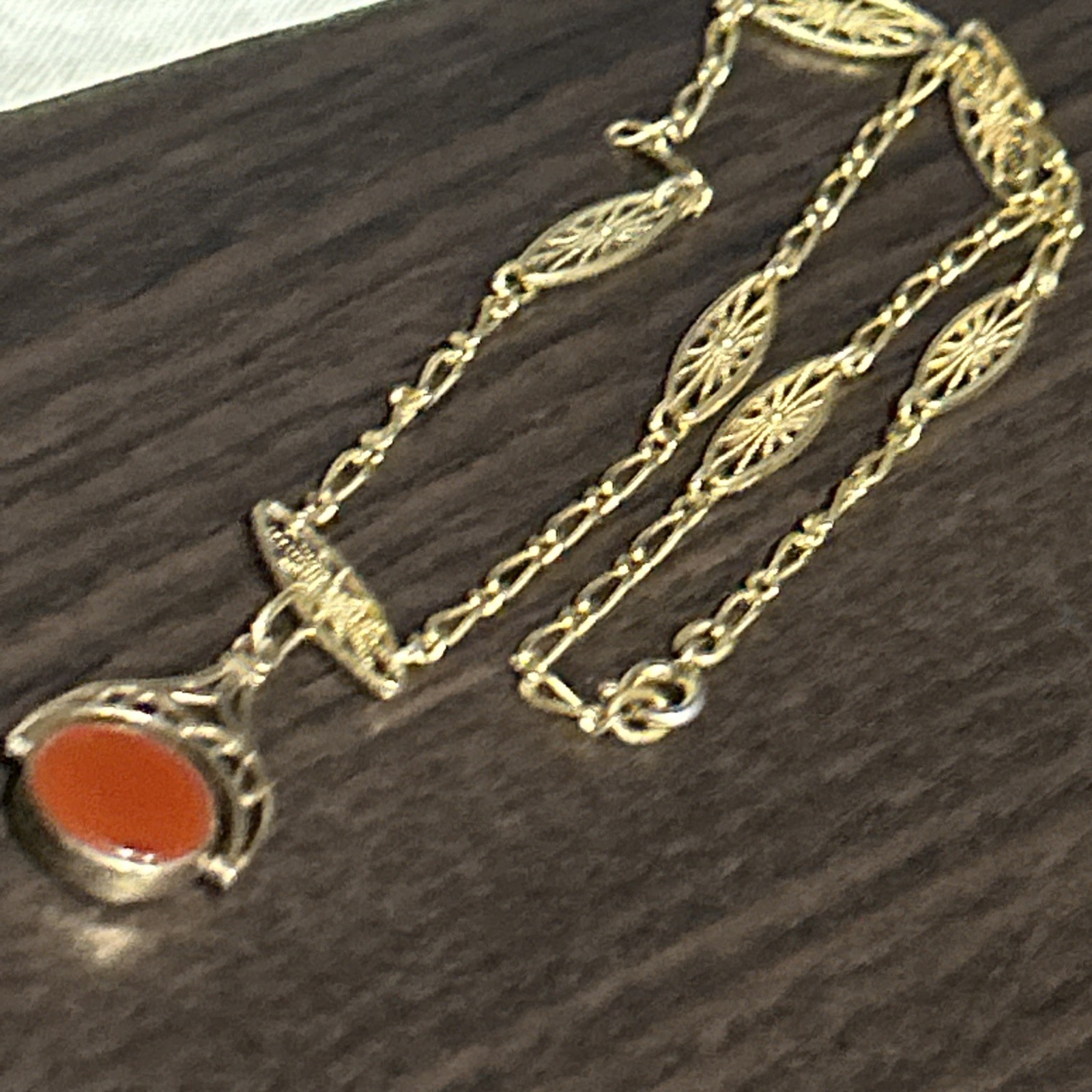 Vintage Birmingham 9ct 375 Gold Fob Onyx Bloodstone Spinner GF French Necklace