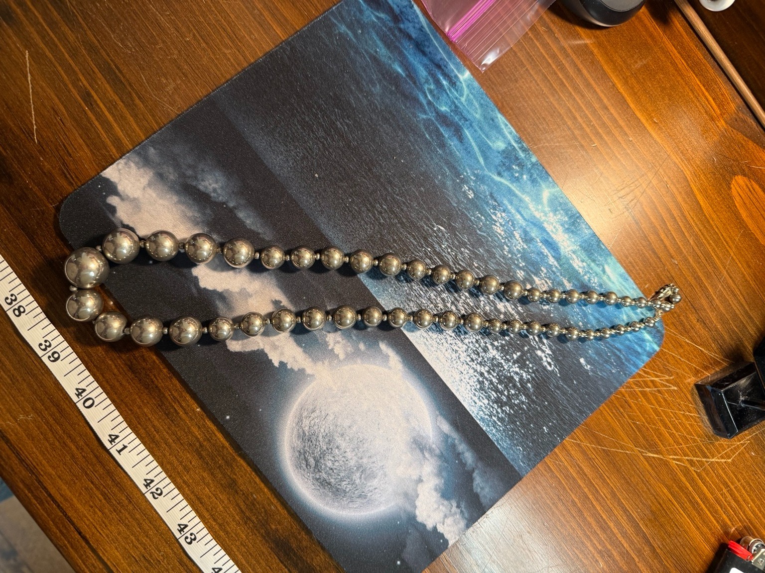 Vintage Korea Silver Tone Graduated Bead Necklace Chunky Ball Statement 17-18”