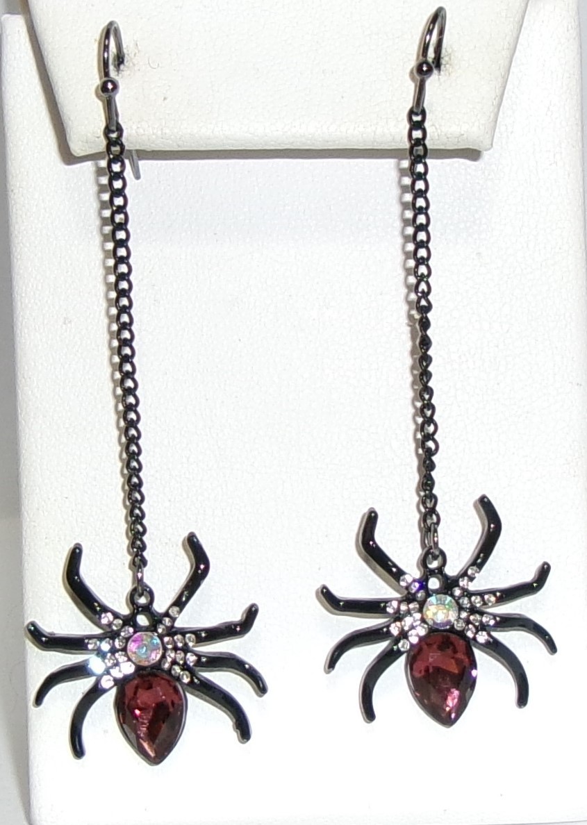 Halloween Spider Earrings-Enamel Stones-Dangle-New
