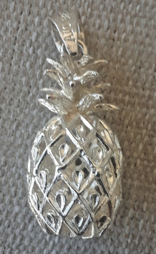 Vintage Sterling Pineapple Filigree Pendant Signed AIC About 1-1/8″ with Bale