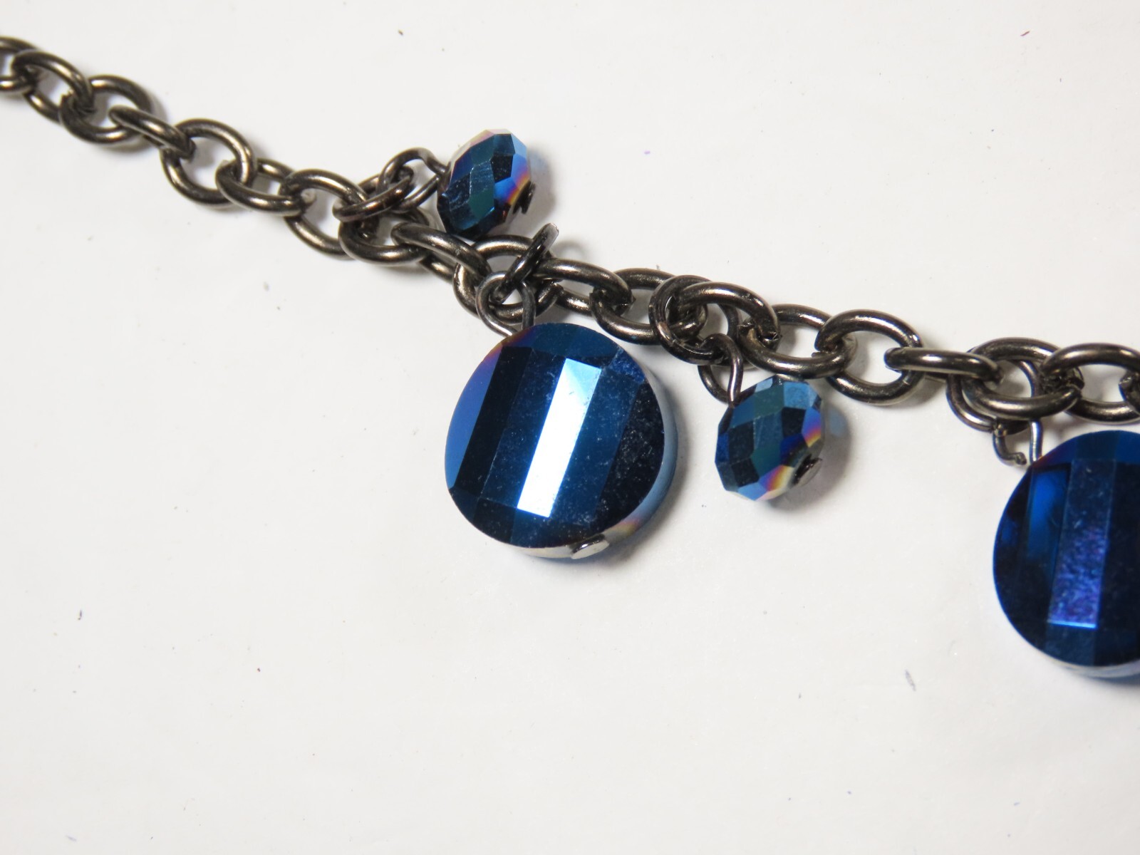 Vintage Blue Beaded Glass Faceted Crystal Necklaces Earrings Set Pierced C4802