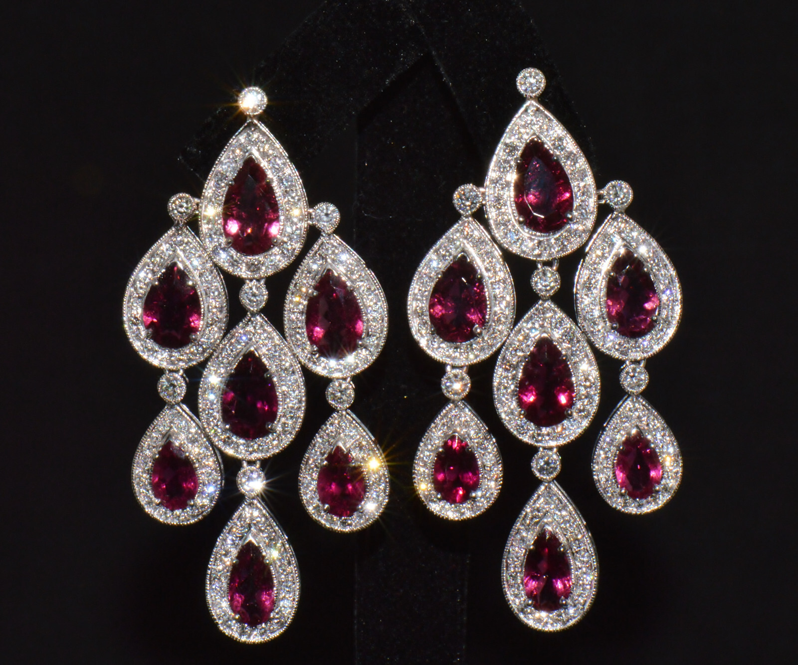 Certified Natural 23.53Cts Diamond Tourmaline 18K Solid Gold Chandelier Earrings