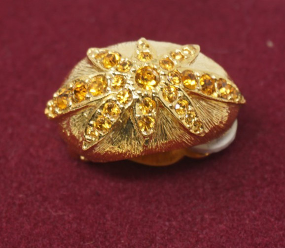 Daniel de Fasson Yellow Rhinestone Gold Tone Earrings Clip On Star Sunburst