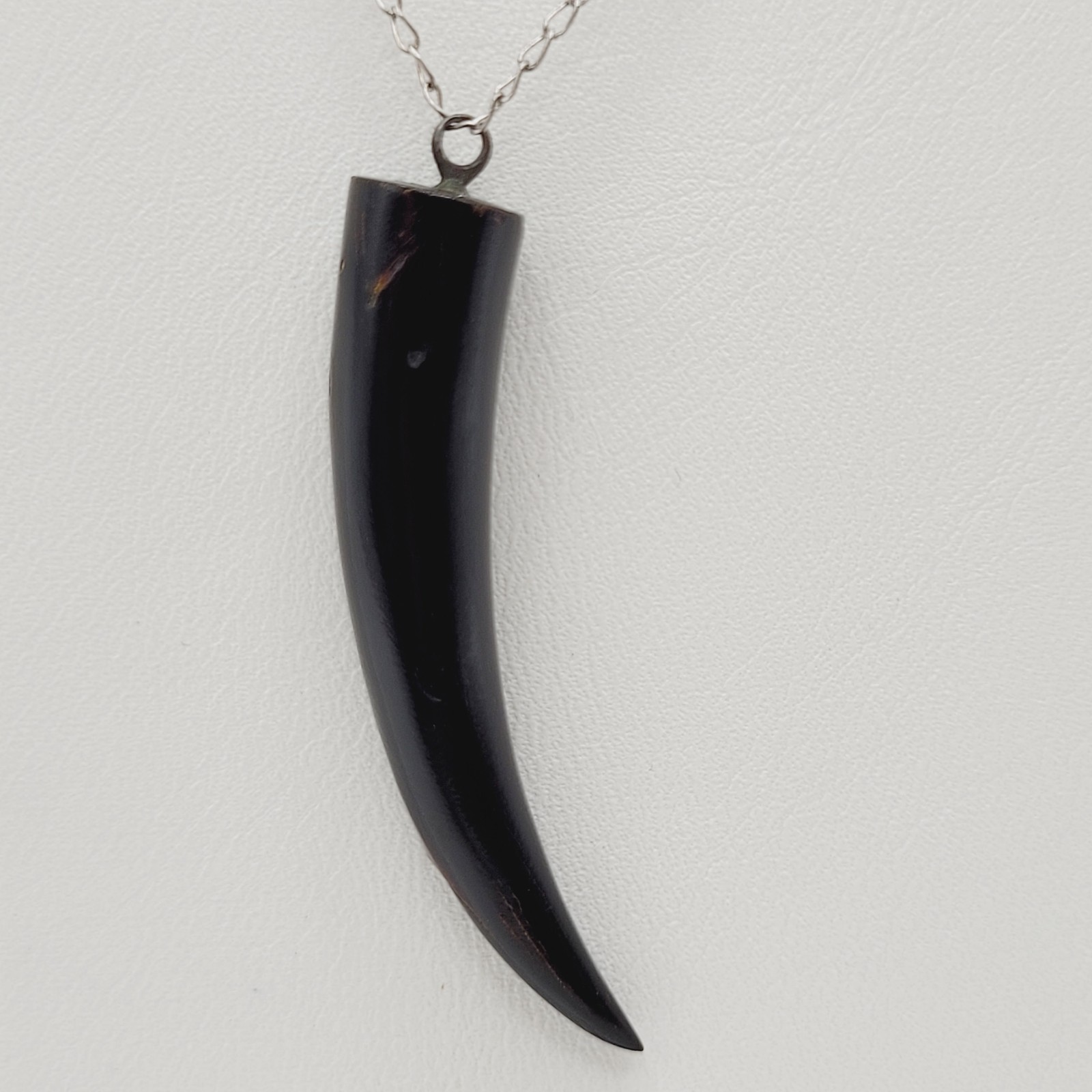 Vintage Cornicello Horn Carved Organic Black Hawaiian Coral 925 Necklace 23 inch