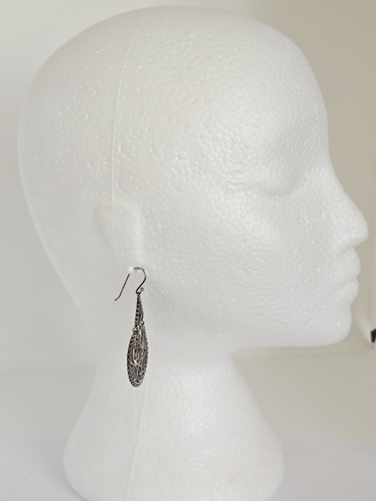 VTG NF Thailand Sterling Silver Cannetille Filigree Flower Boho Dangle Earrings