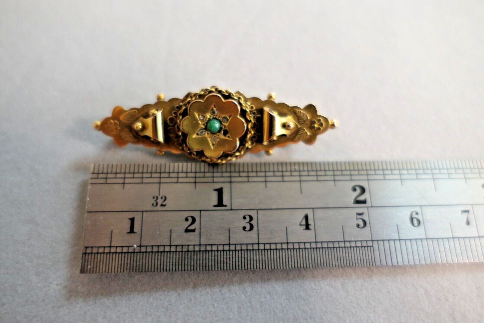 Antique 9K Karat Gold Diamond Turquoise Mourning Brooch Hallmarks Tested *READ*