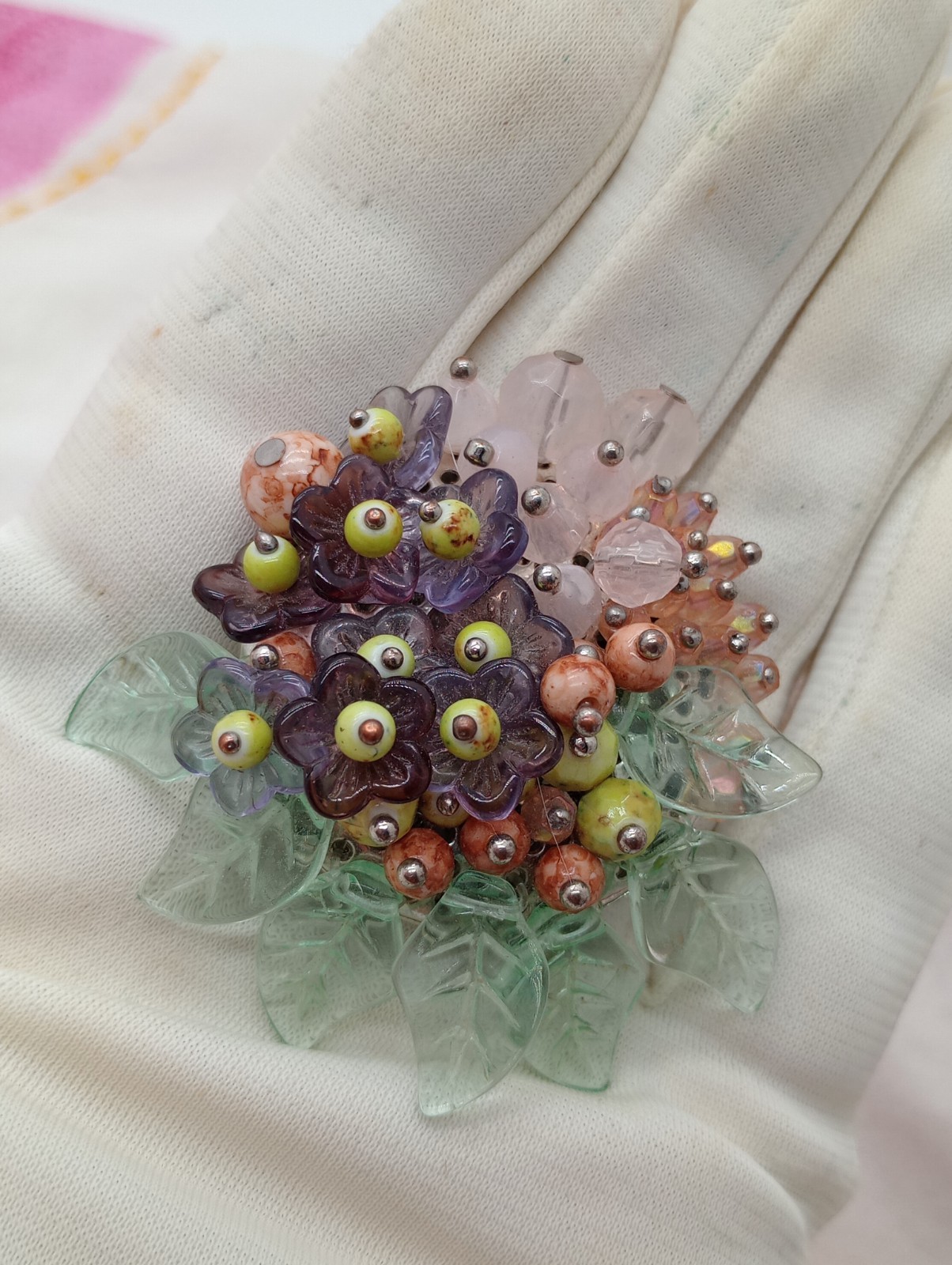 Vintage Unsigned Miriam Haskell Inspired Glass Cluster Brooch Pin