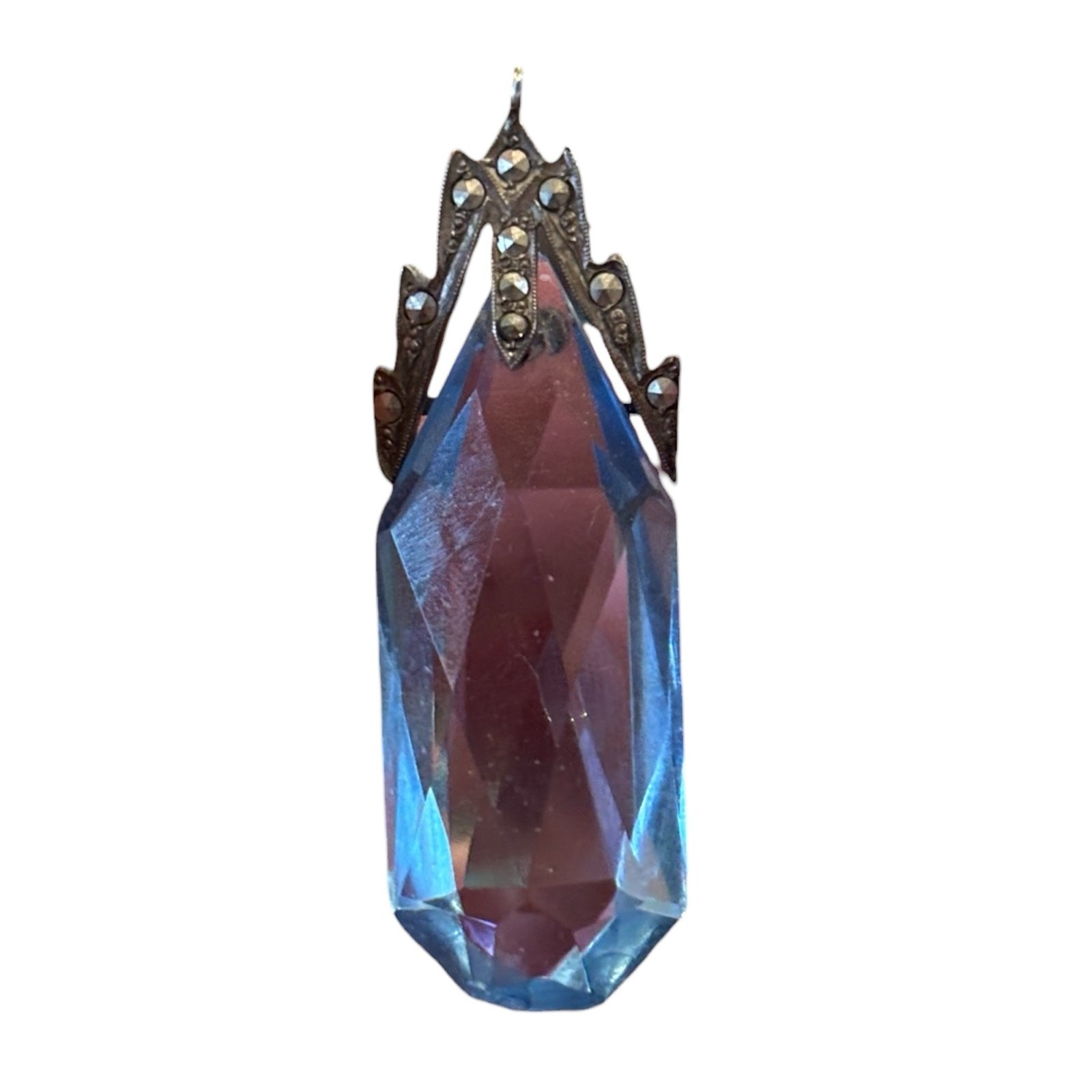 Ice Blue Crystal Pendant Sterling Silver Art Deco Czech Style