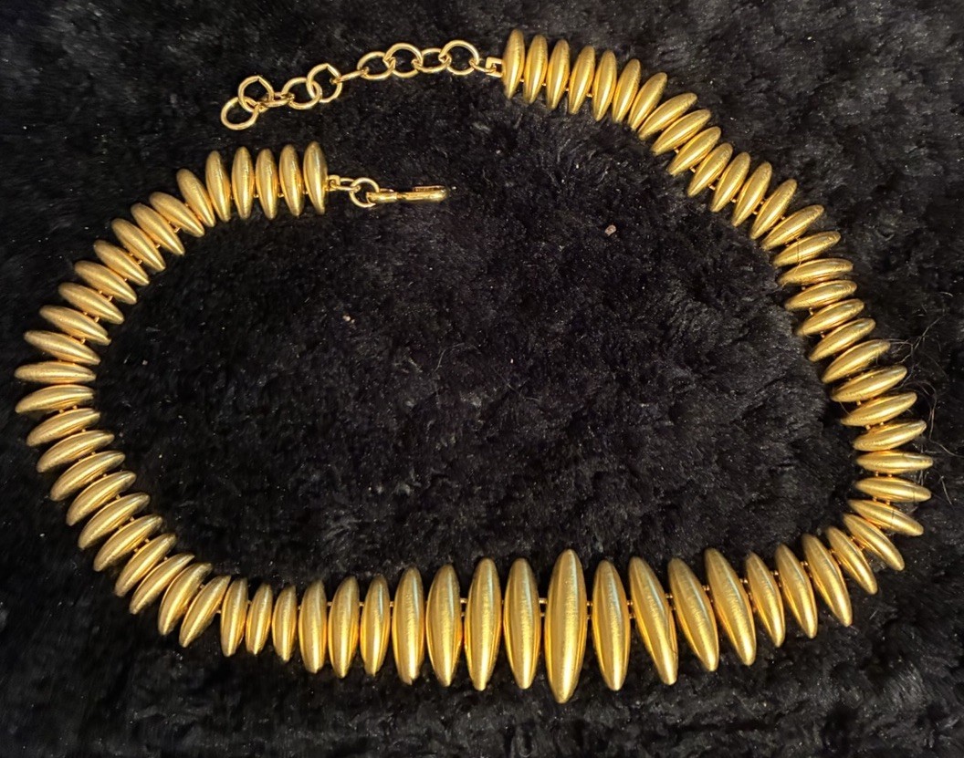 Monet Vintage Gold Tone Graduated Fringed Spike Collar Necklace Textured Finish