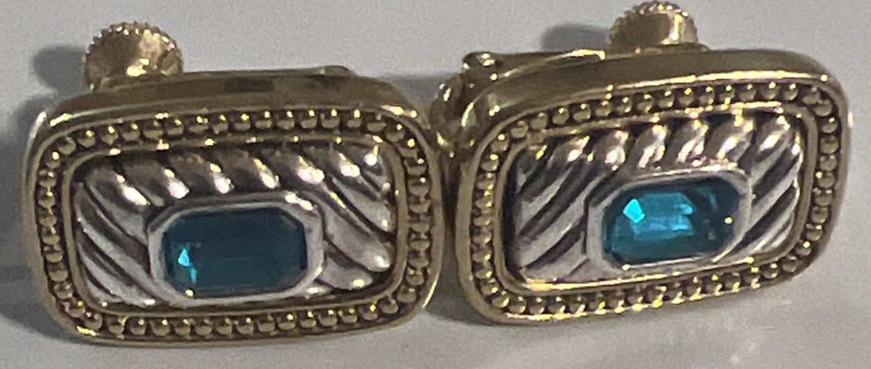 GENUINE Napier Vintage Estate Teal Blue Clip On Earrings Gold Silver Tone