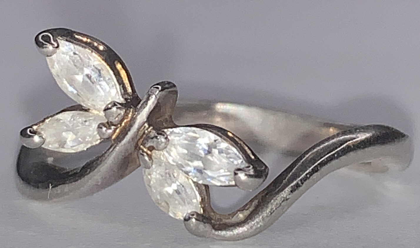 VTG Sterling 925 Signed CW Charles Winston Cubic Zirconia Dragonfly Ring SZ 8