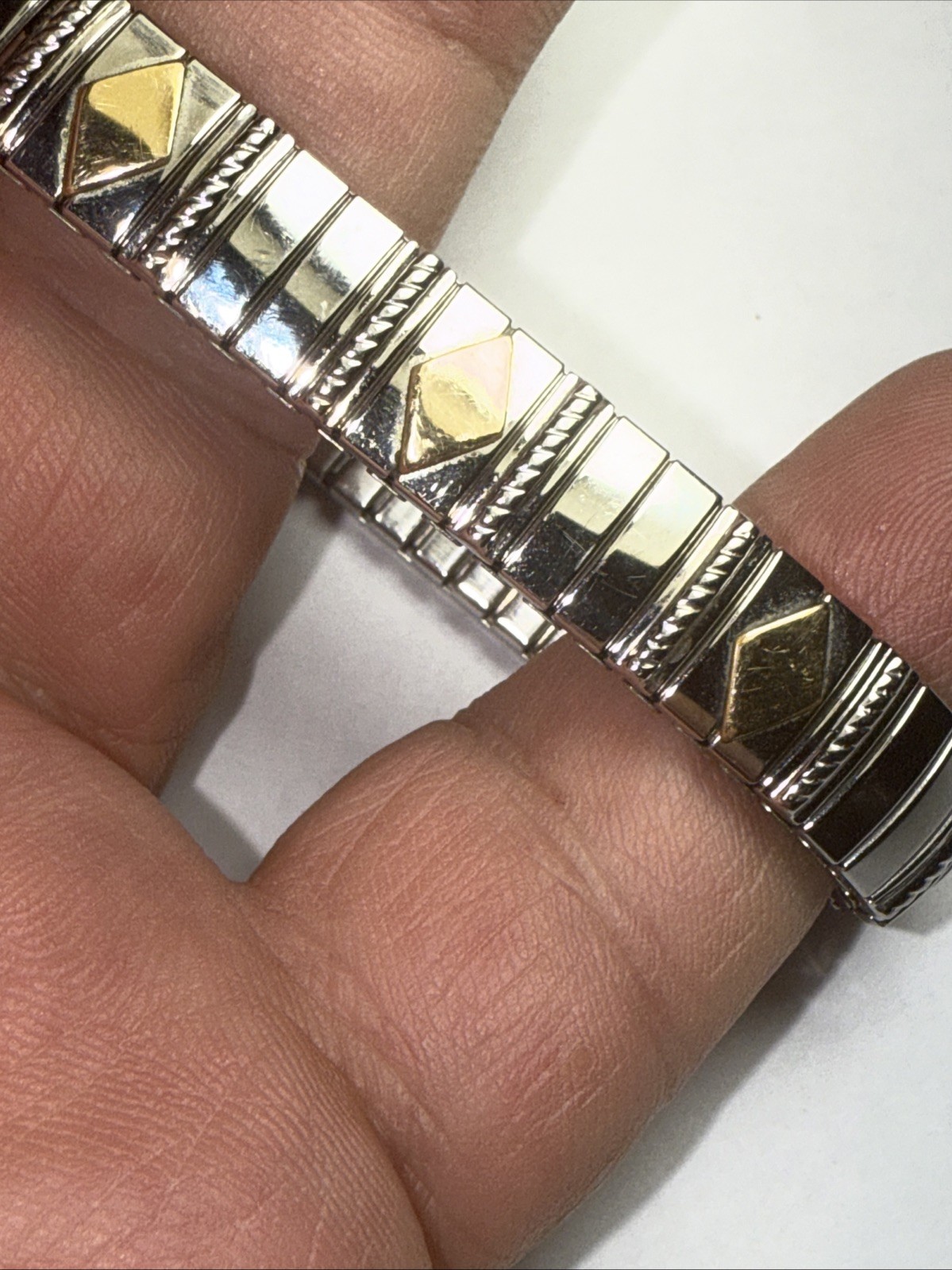 Bracelet MILOR Italy 14k Gold Accents And Stainless Steal Stretch Expanding 9mm