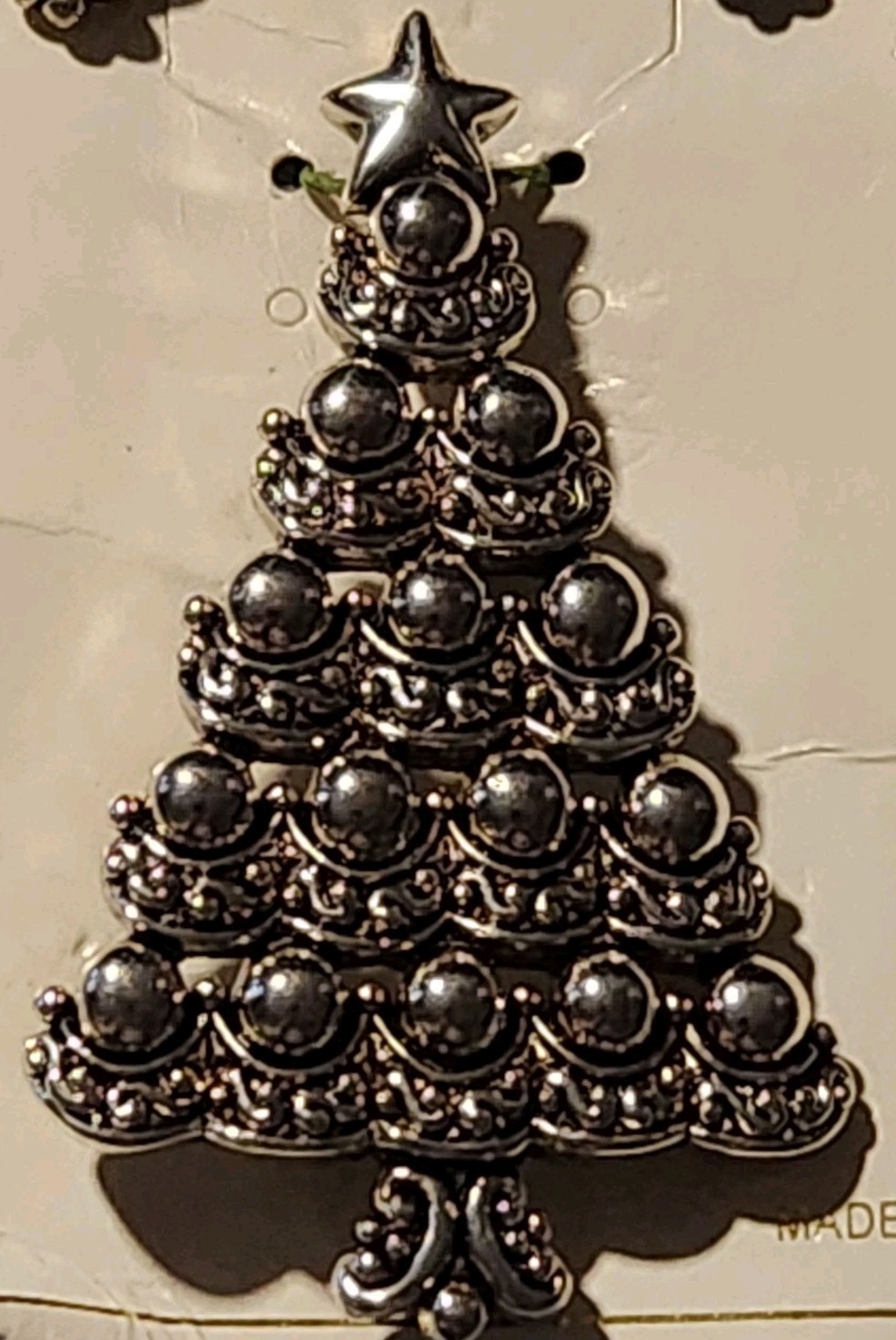 Christmas Tree Brooch/Pin/Pendant Matching Silvertone Peirced Earrings Vintage