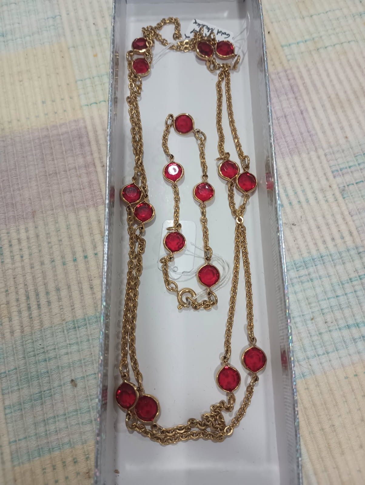 Vintage Gold Red Ruby Necklace, Bracelet, Jewelry Set