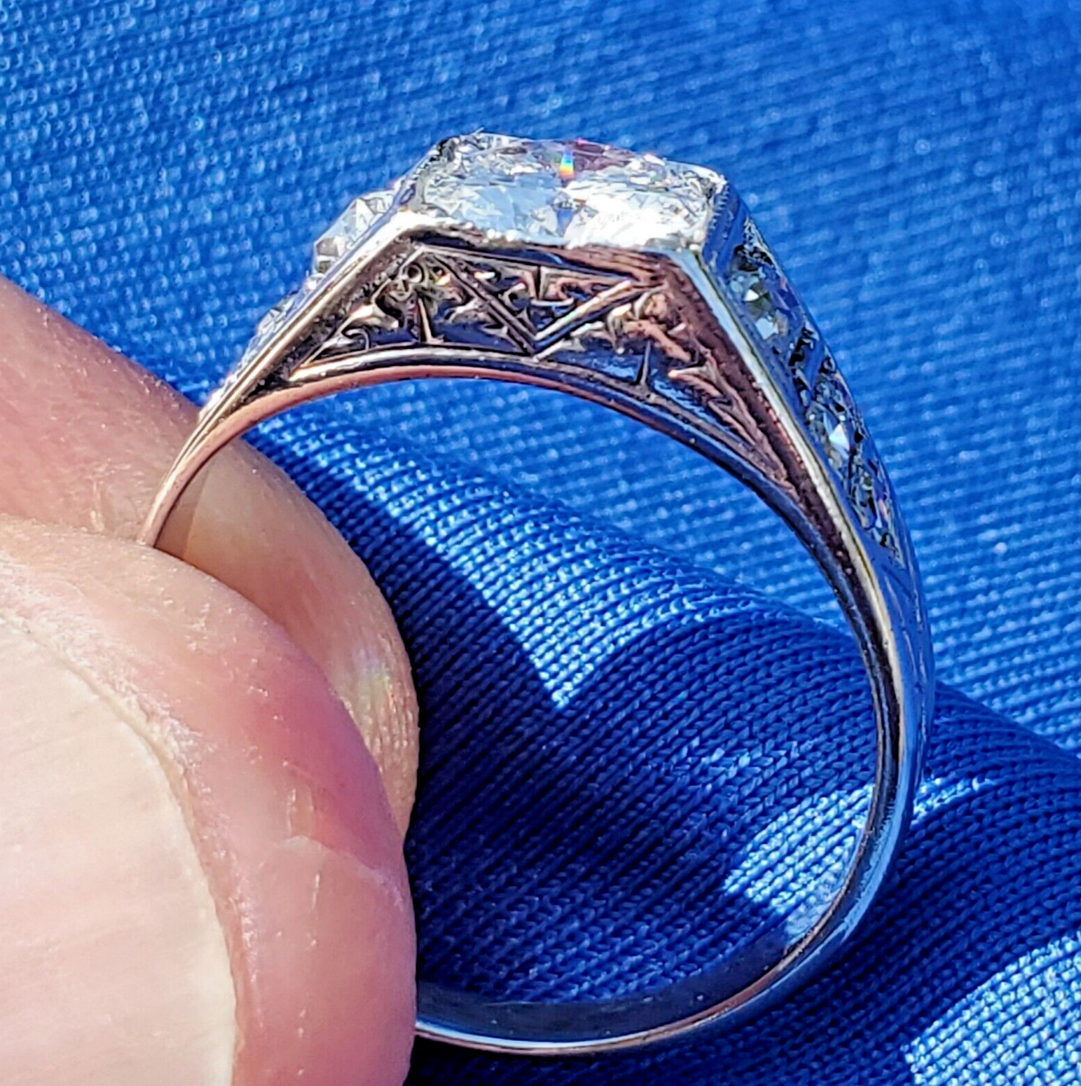 Original EARTH MINED DIAMOND Deco Engagement Ring Vintage SOLID 14K WHITE GOLD