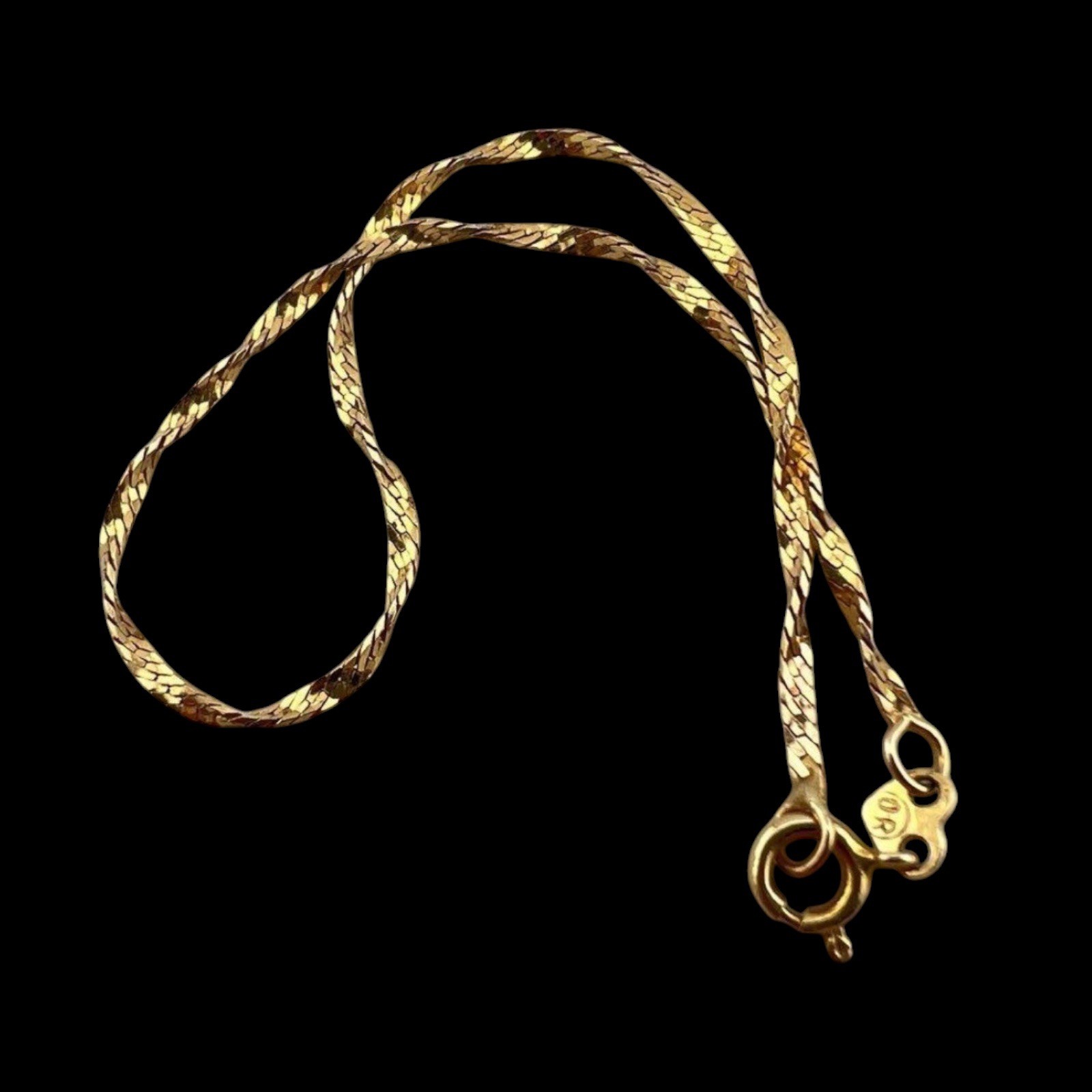 14K Yellow Gold Flat Braided Twisted Herringbone Link Chain Bracelet 5.5”, 0.78G