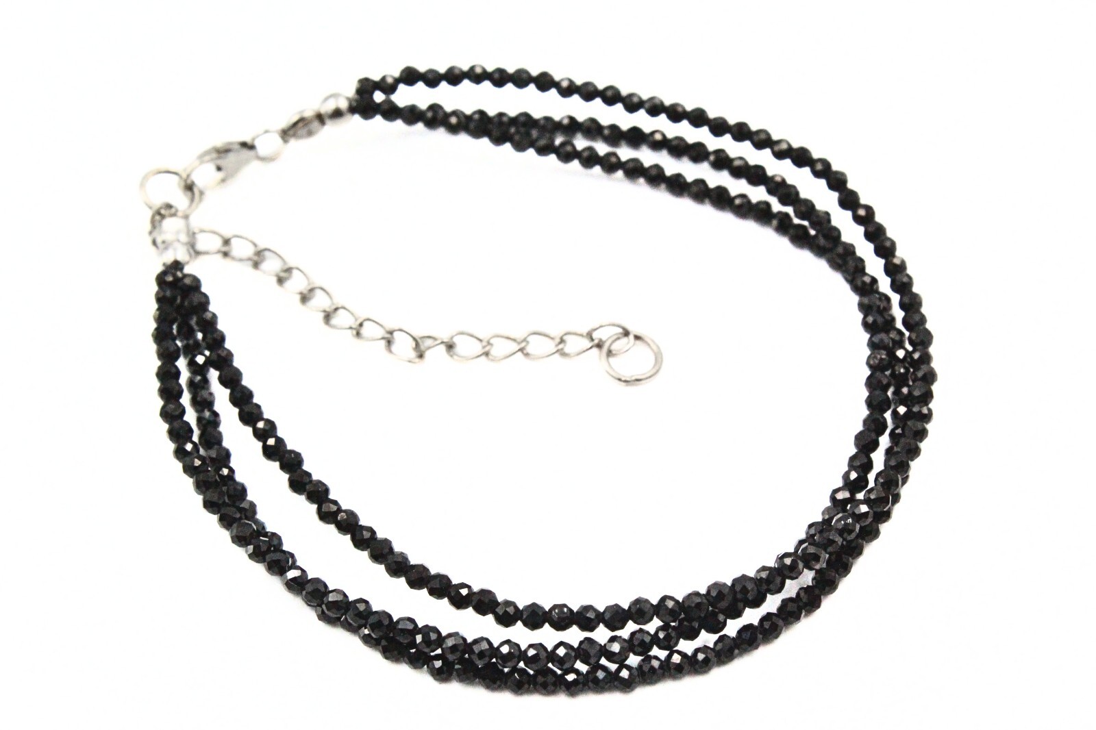 BBJ Signed Triple Strand Black Glass Sterling Silver HSN Bracelet