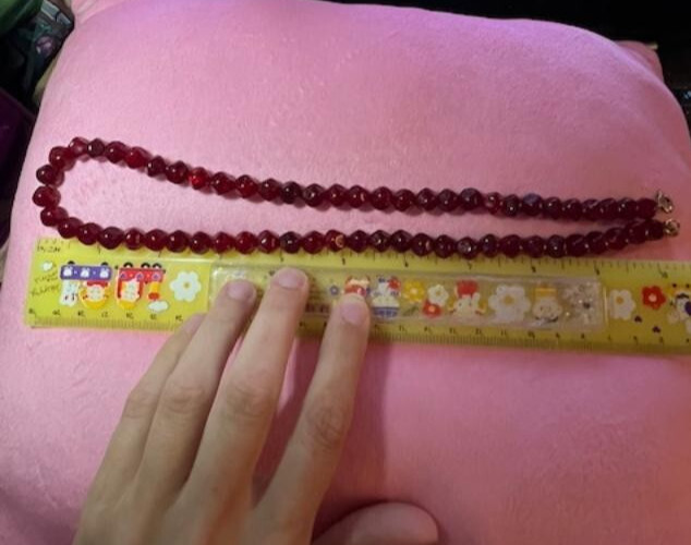 Vibrant Vintage Lester Joy Red Crackle Glass Necklace Art Glass 22 inches long