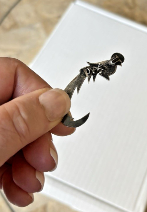 900 Sterling Guatemala QUETZAL BIRD Pin, 10k Rose Gold Wing, 2g, 1870, 1.75″