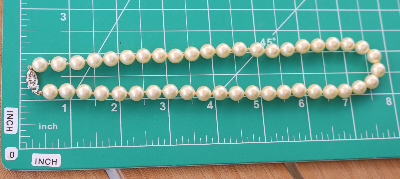Vintage 14k White Gold Clasp Faux Pearl Knotted Necklace 15”