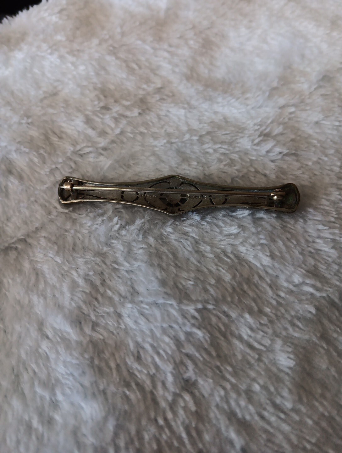 Antique Vintage Fishson Silverite Art Deco Rhinestone Bar Pin Brooch Signed