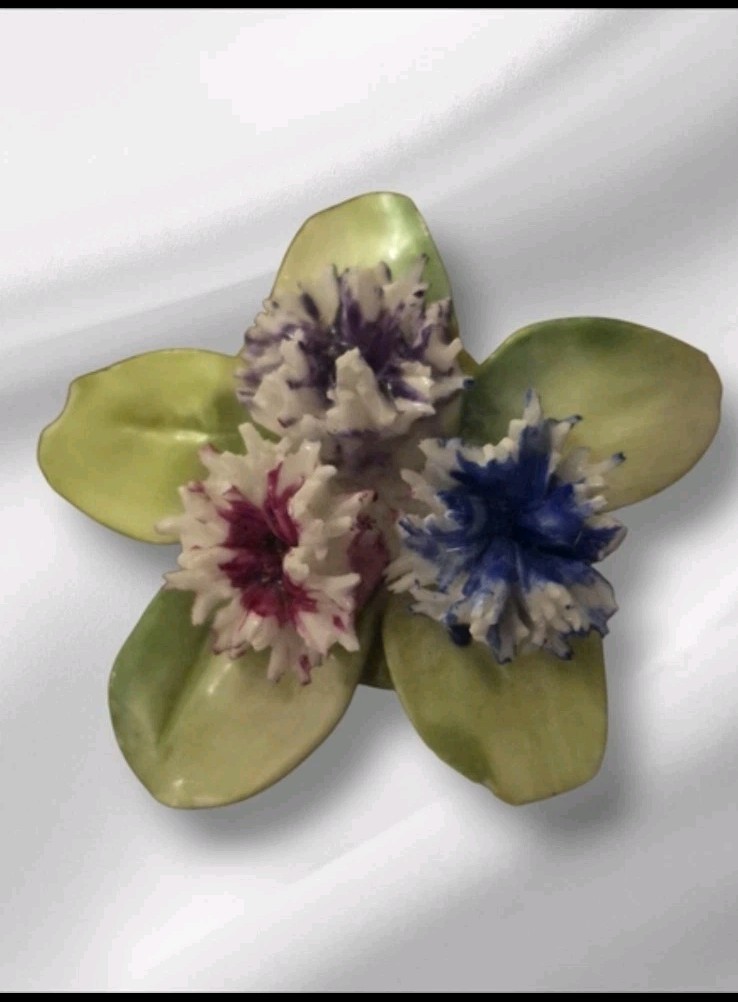 Crown Vintage Green and Blue Floral Brooch