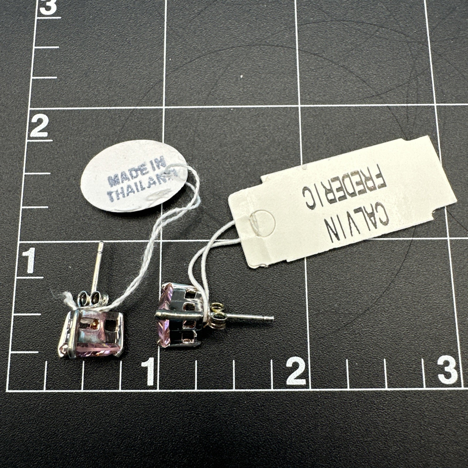 Suzanne Somers 925 Silver Trillion Cut Pink CZ Stud Earrings & Ring Size 7 Set