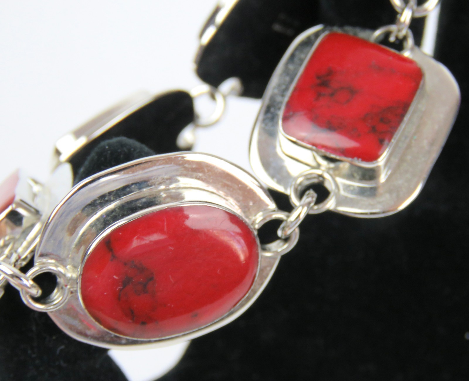 ATI MEXICO 925 Sterling Silver Jasper Stone Link Bracelet Toggle Closure