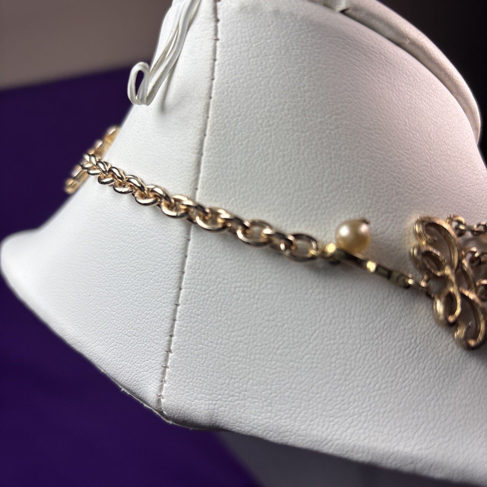 Vintage Multi-Strand Layered Gold Chain W/Faux Pearls Drape Necklace N34