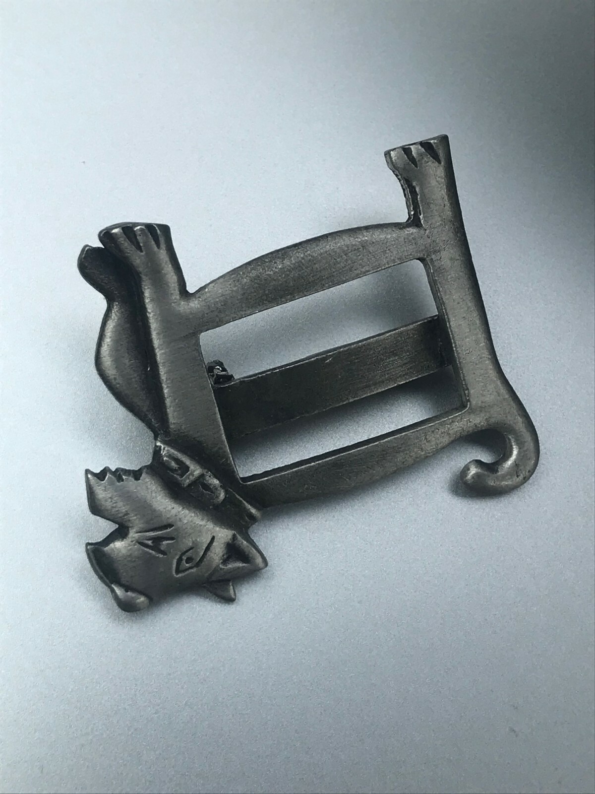 Vintage Signed Pewter Comical Puppy Dog Picture Frame Brooch Pin – 1.75 x 1 and