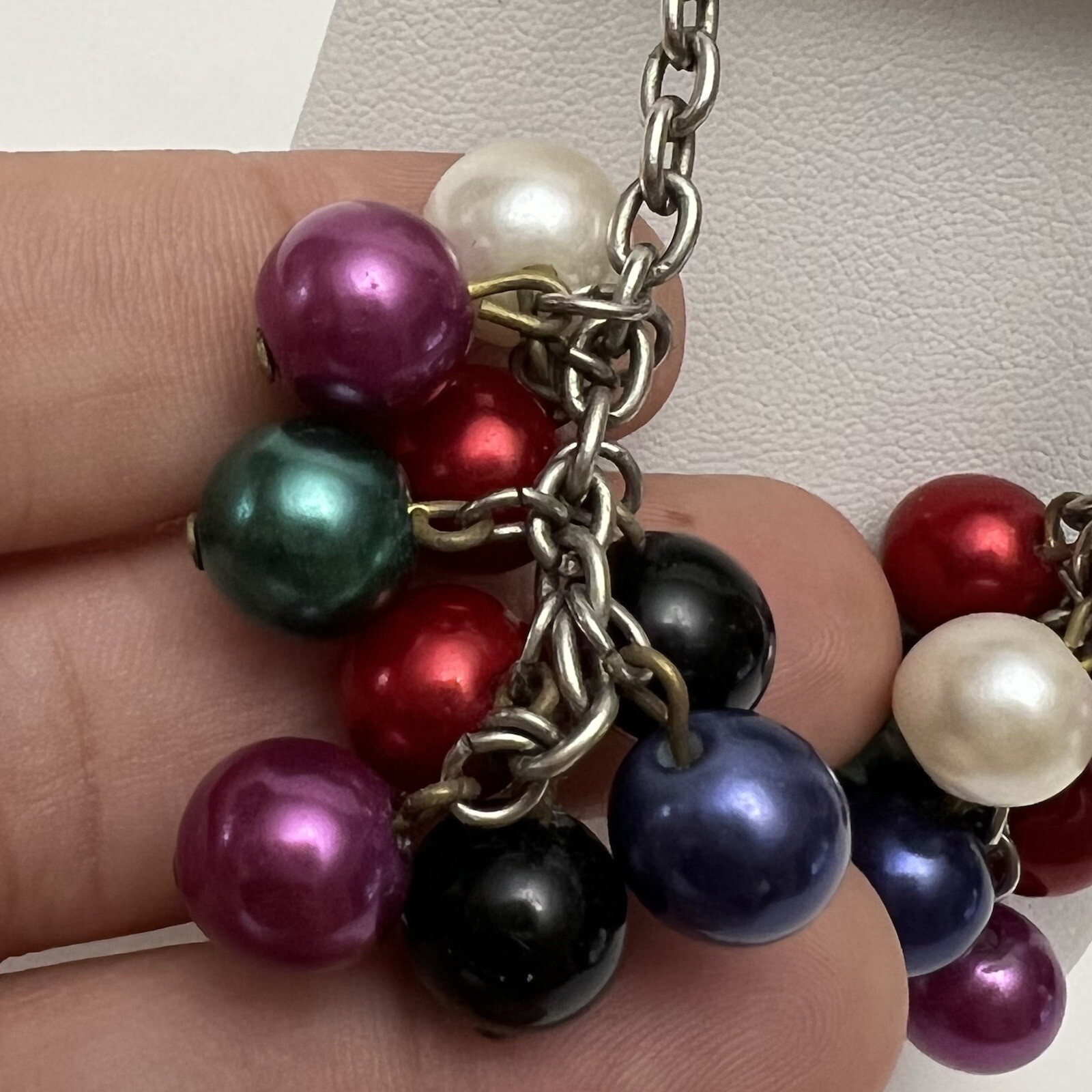 Vintage Multicolor Faux Pearl Beaded Dangling Cluster Chain Drop Earrings