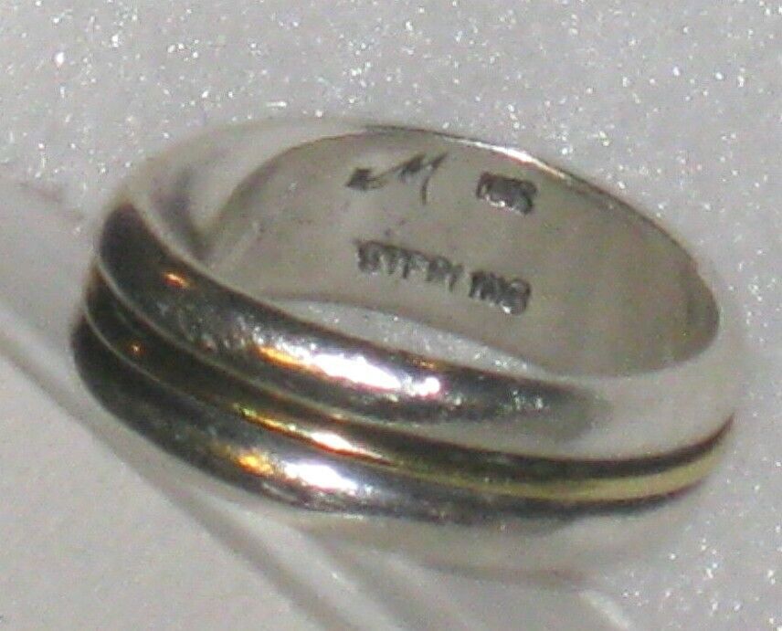 Modernist Mid-Century STERLING & 18KT Gold RING Size 5-3/4