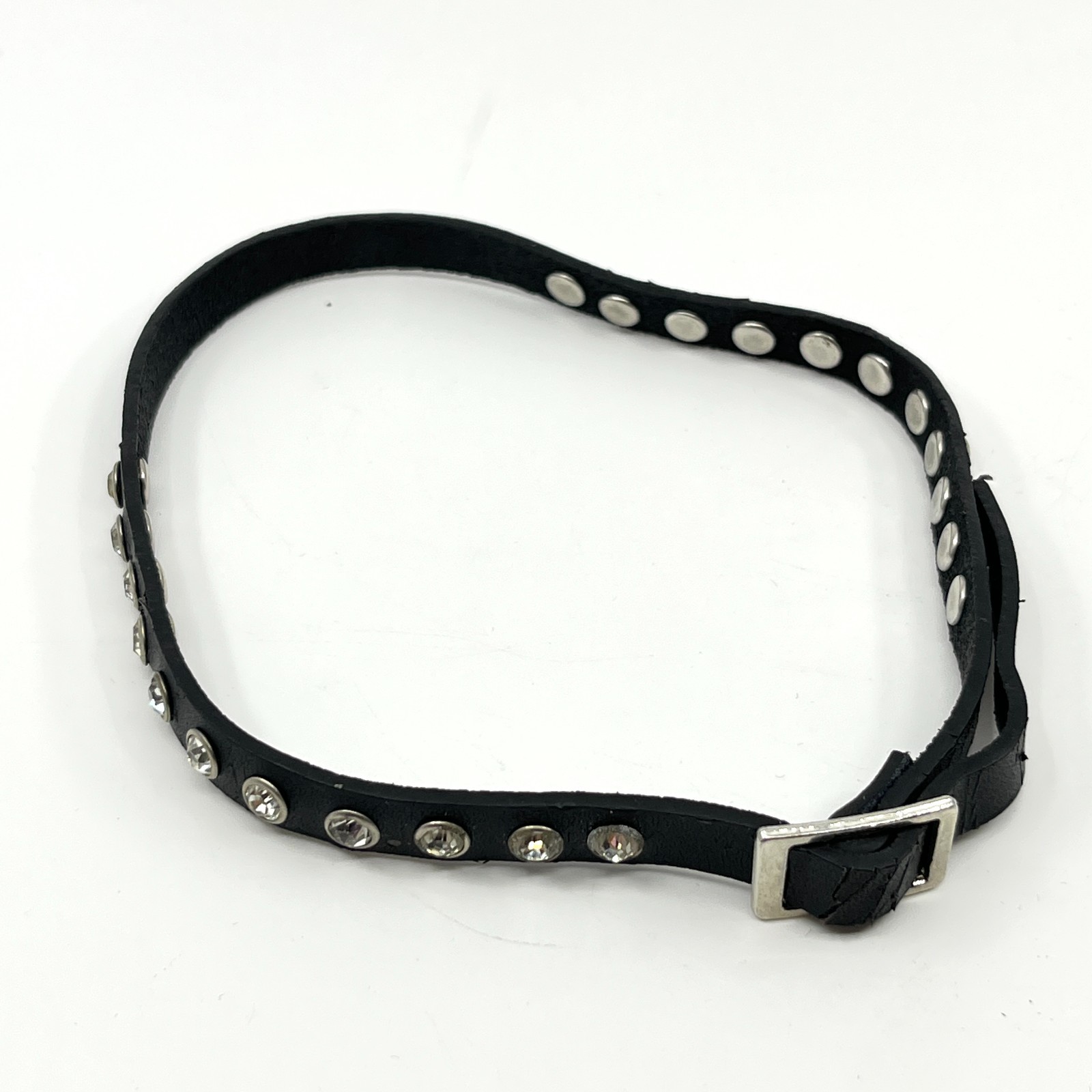 Necklace Vintage Y2K Goth Black Faux Leather Rhinestone Studded Choker Classic