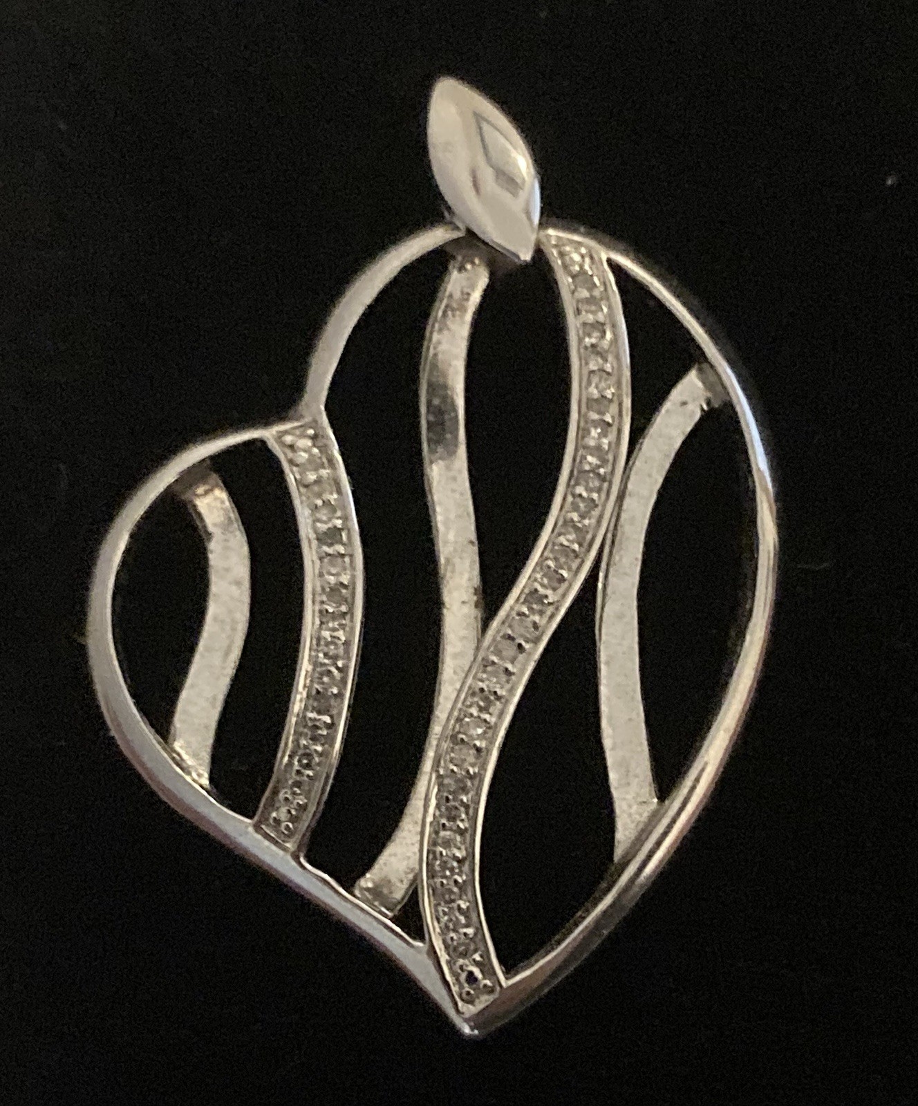 925 Sterling Silver Pendant ~ CZ Heart Cubic Zirconia ~ 1.5″ ~ 5 grams
