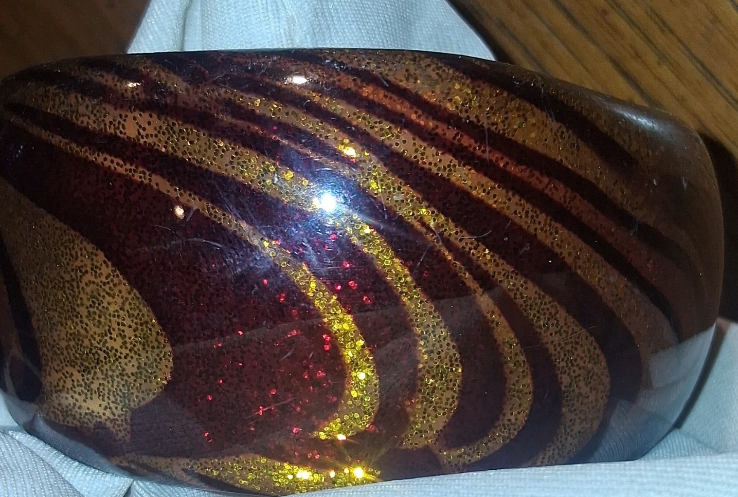 Vintage Swirl Pattern Bangle Acrylic Gold Glitter Brown Wave Chunky Statement