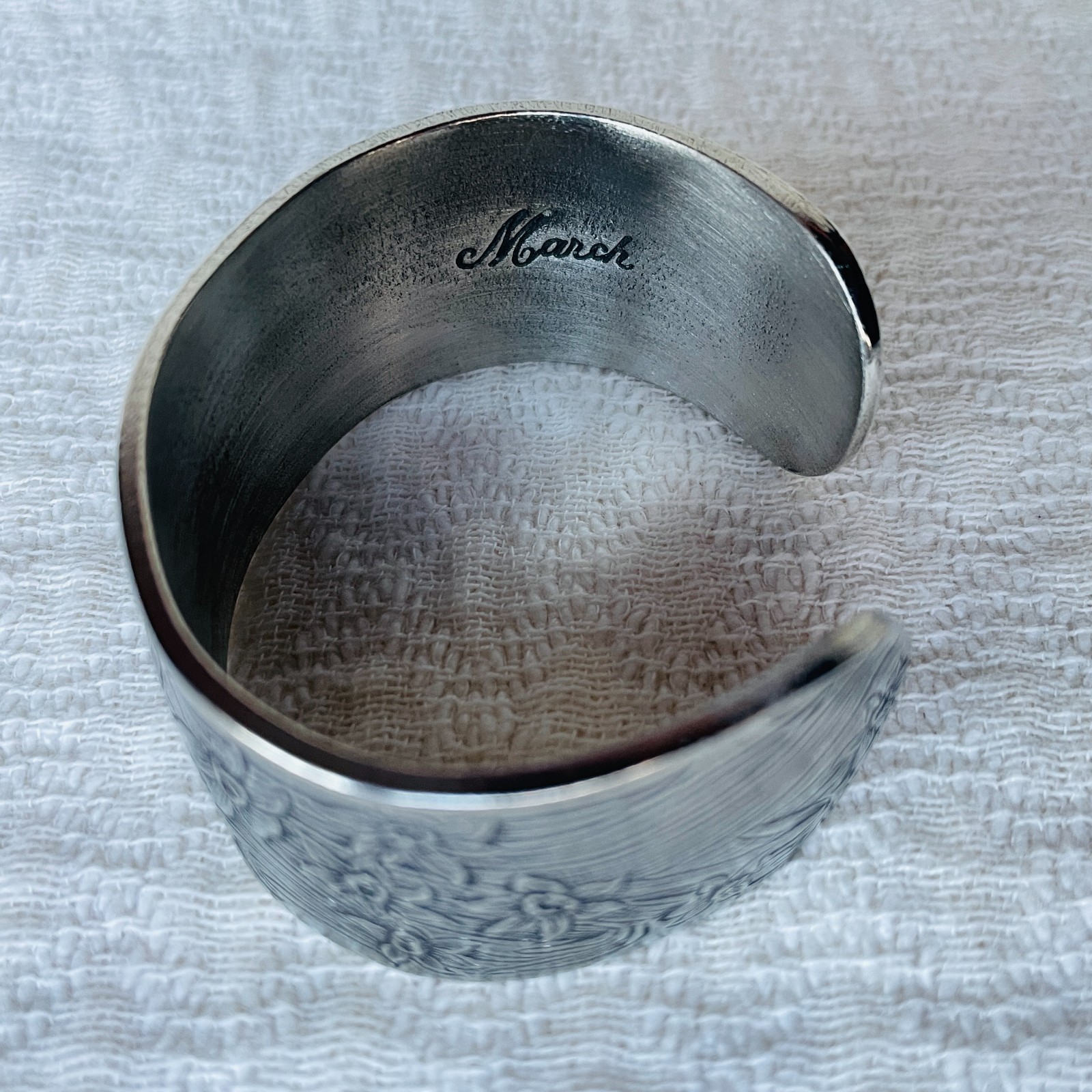 Vintage Salisbury Pewter March Flower Wide Cuff Bracelet, Adjustable, Never Worn