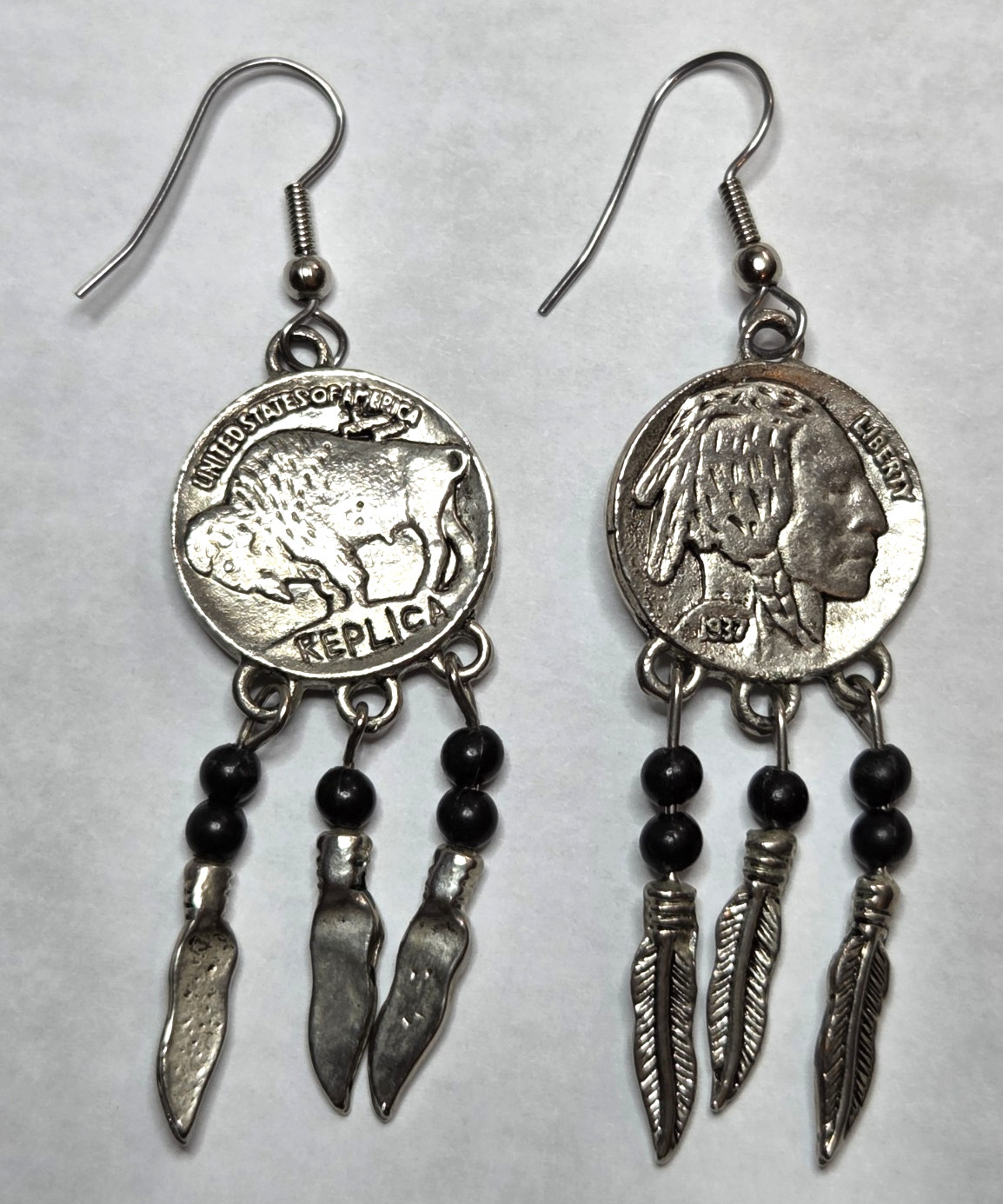 American Coin Treasures Buffalo Nickel Feather Earrings Replica