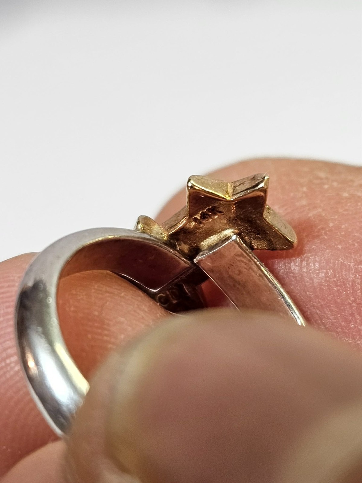 Sterling Silver & 14k Gold Woman Lady Fashion Ring W/ 2 Stars Sz 5″-3.31g-Tested