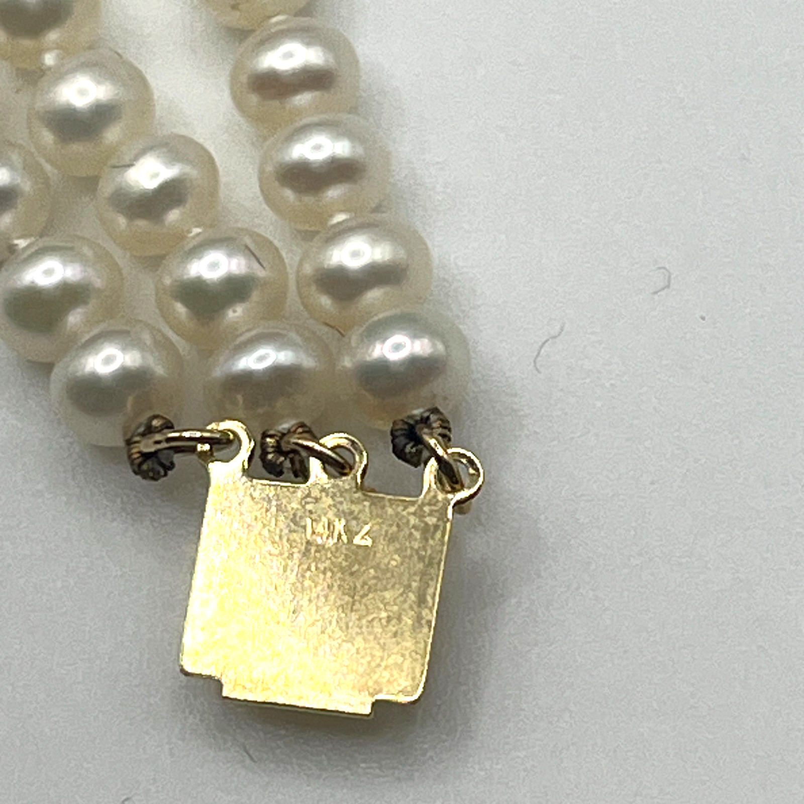 Estate Pearl Bracelet Sz 6.5 Triple Strand 4mm Push Clasp 14K Gold Clasp Spacers