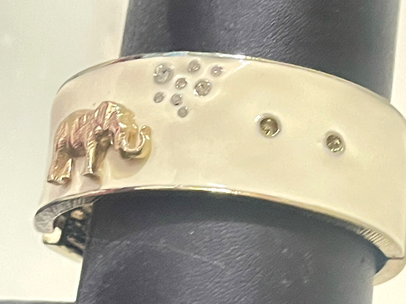 Vintage Enamel Cuff Bracelet Elephants Ivory Goldtone Crystals Hinge Opening