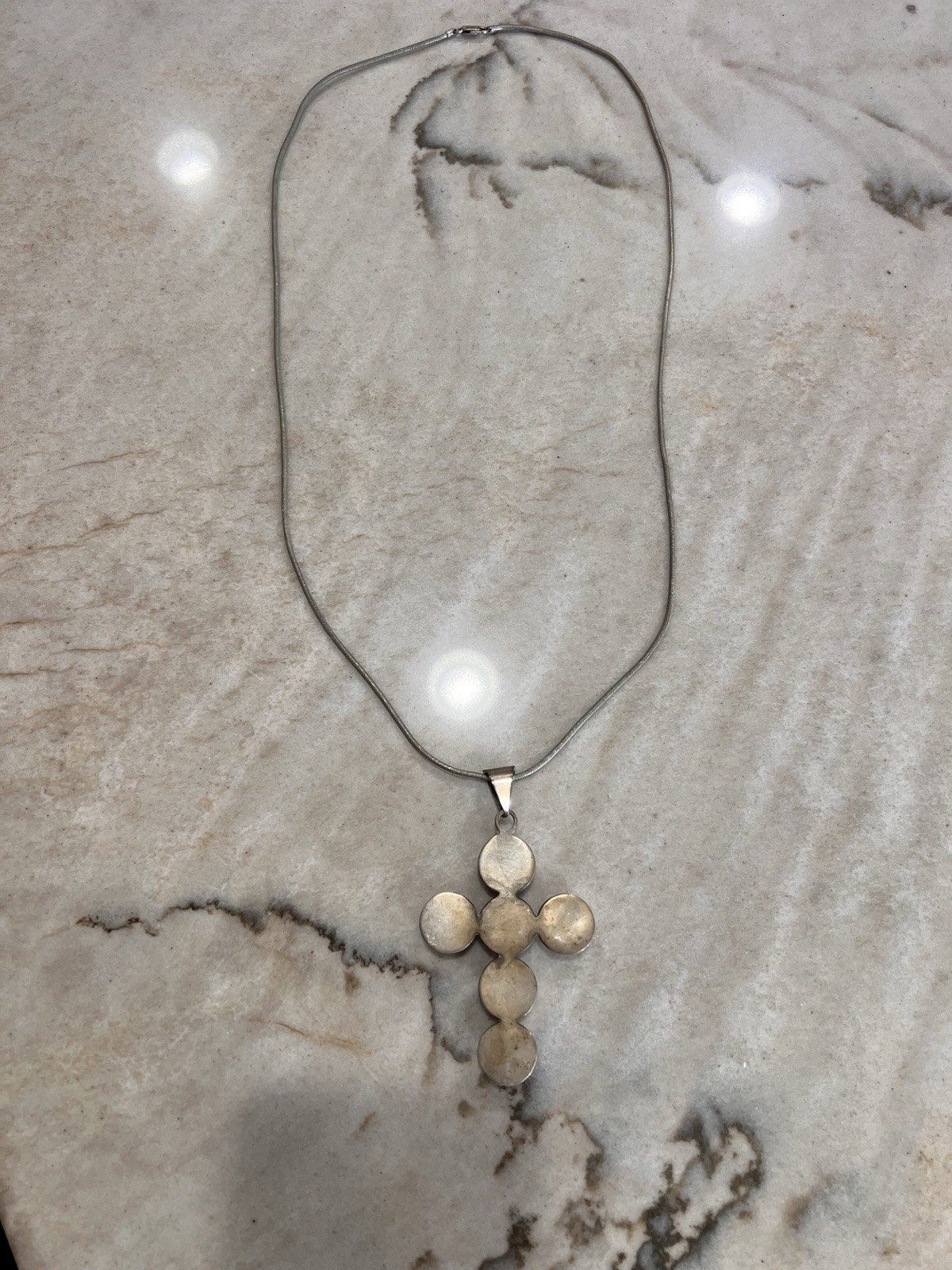 Vintage Mex 925 Sterling Silver Cross Necklace. Weight: 48 Grams Sterling