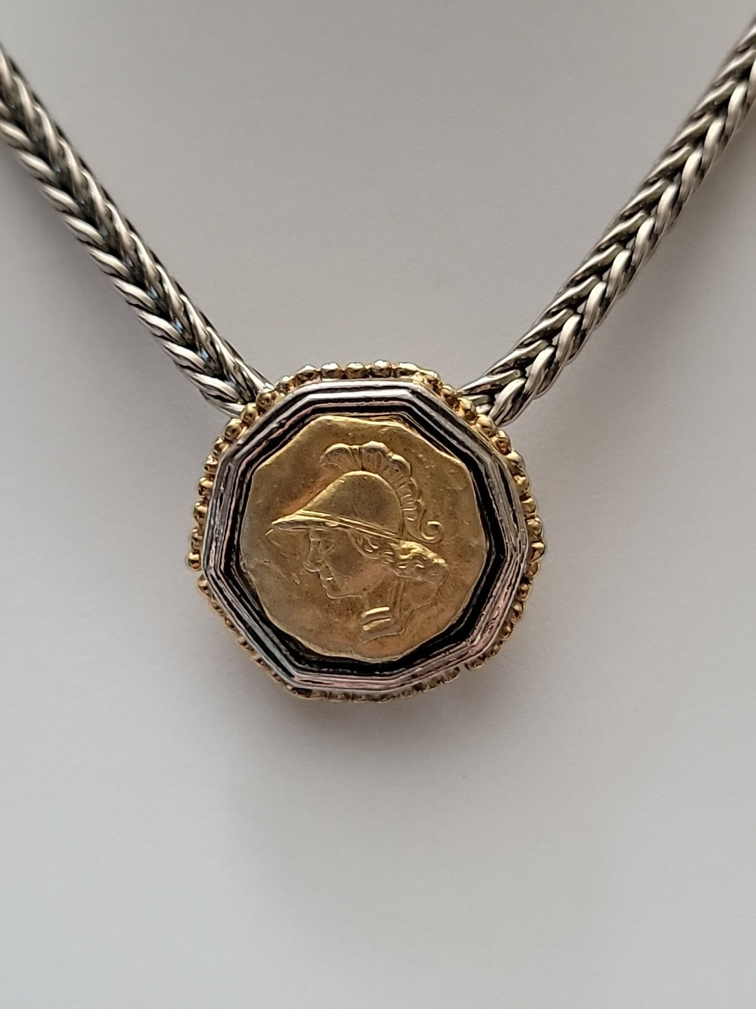 Faux Greek Roman Coin Necklace Choker Collar Foxtail Link Gold Silver Tone