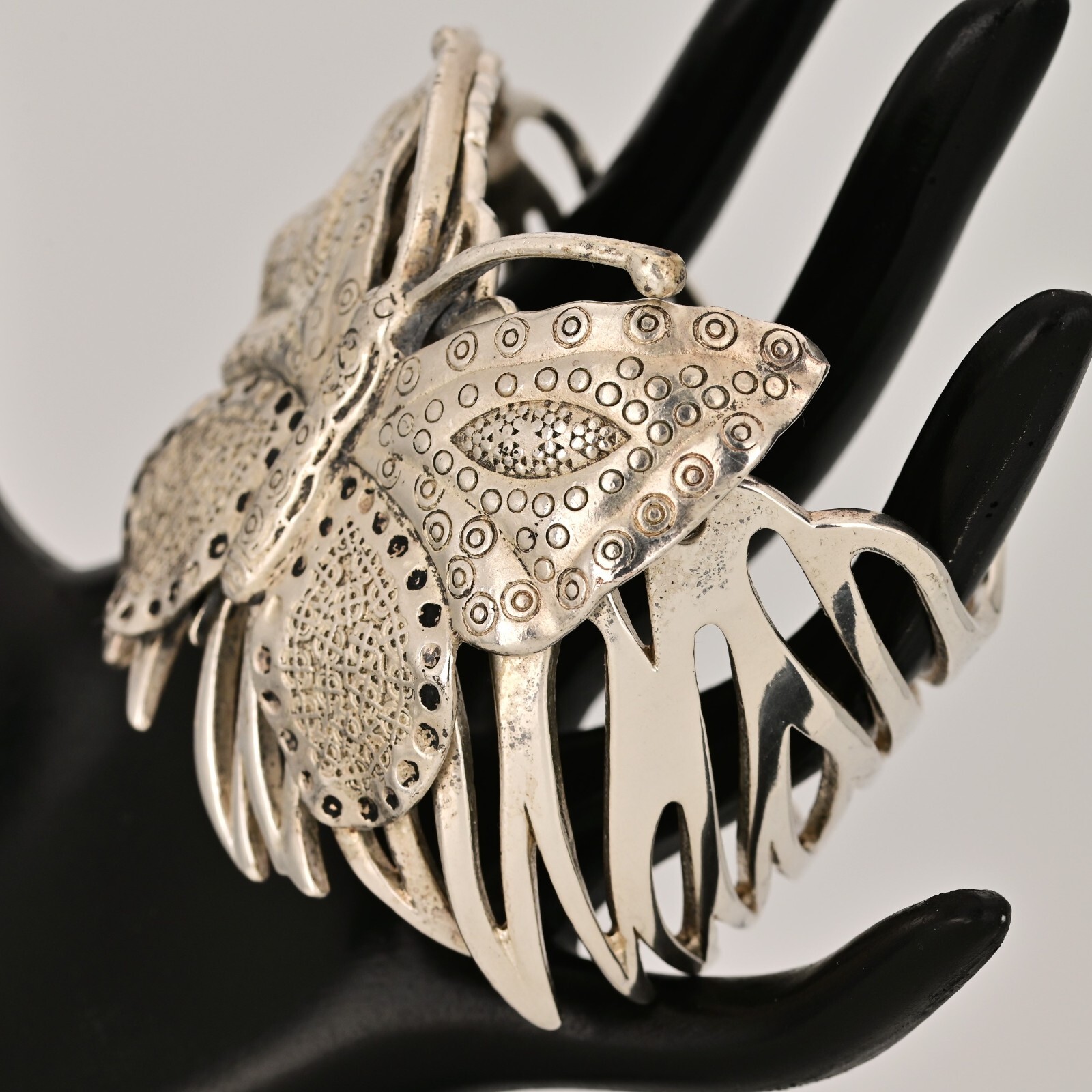 Antique Vintage Original Designer MCM Silver Butterfly Cuff Estate Bracelet